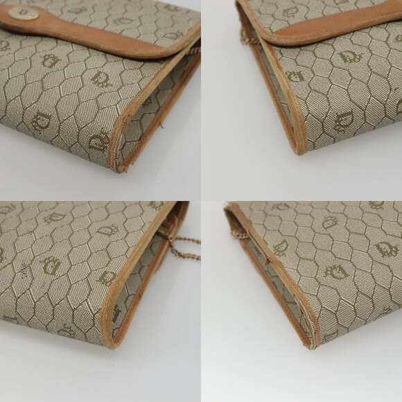 DIOR Honeycomb Canvas Chain Shoulder Bag Pvc Leather Beige - Picture 10 of 12